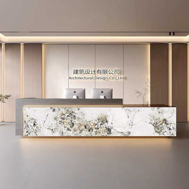现代简约公司前台接待台不锈钢拼接台面酒店大堂收银台吧台桌图片