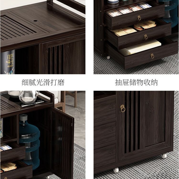 移动小茶桌家用小茶台实木茶车烧水壶一体茶水柜客厅全套带轮边几图片
