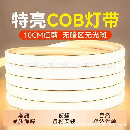 LED超亮高压220v户外防水家用客厅吊顶工程软灯条24vcob自粘灯带