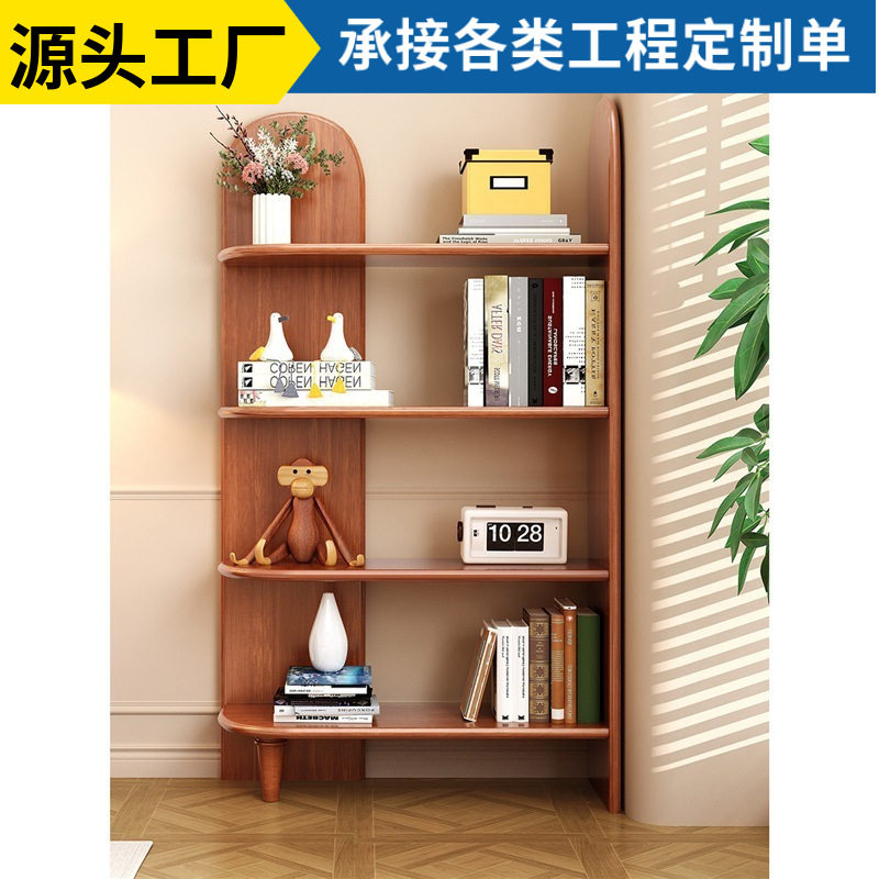 北欧胡桃木实木落地置物花架中古风客厅储物架角落收纳转角书柜图片