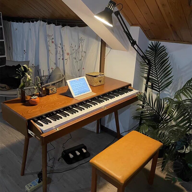 实木琴桌录音棚工作台音乐工作桌编曲桌调音台电钢琴midi键盘桌子图片