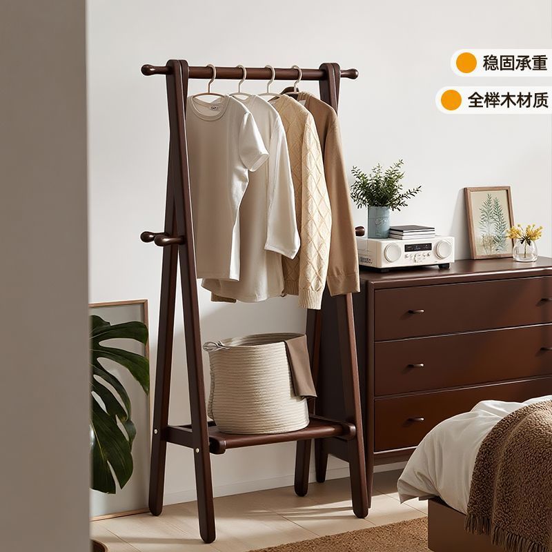 实木衣帽架落地家用挂衣服架子卧室房间小型置物架结实木质晾衣架图片