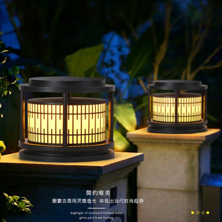 户外柱头灯防水圆形中式庭院灯室外门柱灯别墅景观大门柱子围墙灯图片