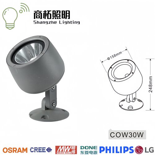 直销10W20W30W户外防水 led 插地投光灯 COB 圆形七彩照树投射灯