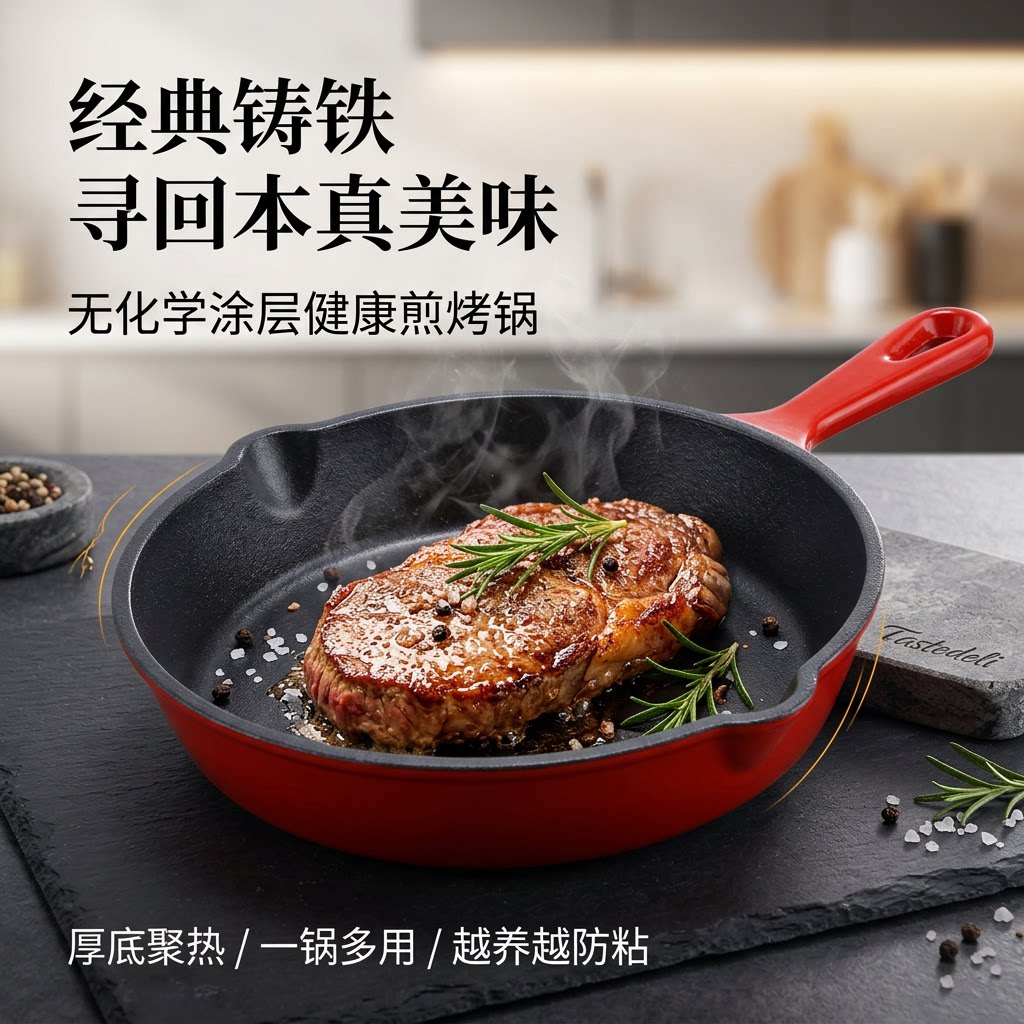 味司得樂平底珐琅锅铸铁锅煎烤锅