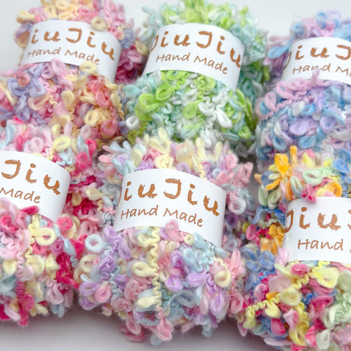 JiuJiu 大耳朵圈圈纱彩虹色系爆款针织纯手工diy配线包包围巾帽子