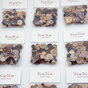 JiuJiu 木质椰壳纽扣100颗随机装diy手工材料复古实用可爱装饰扣