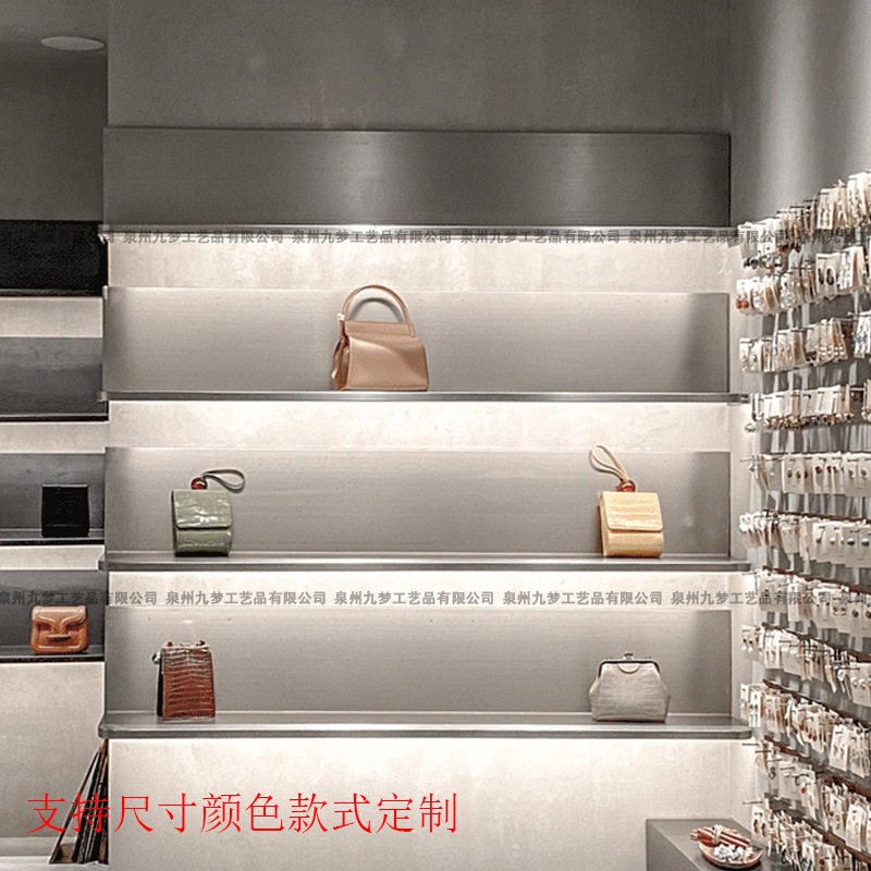 服装店不锈钢层板置物架墙上发光搁板金属一字隔板装饰壁挂展示架图片
