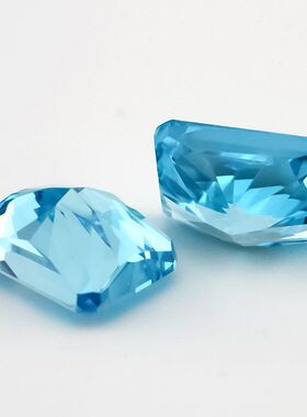 长方倒角冰花切锆石海蓝色裸石 精工雷迪恩切超闪9A高碳钻diy镶嵌