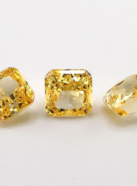 深金黄正方倒角冰花切锆石裸石高碳钻戒指项链首饰镶嵌用主石超闪