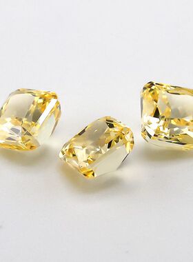 鹅黄色正方倒角冰花切锆石裸石 超闪高碳钻首饰镶嵌DIY用主石