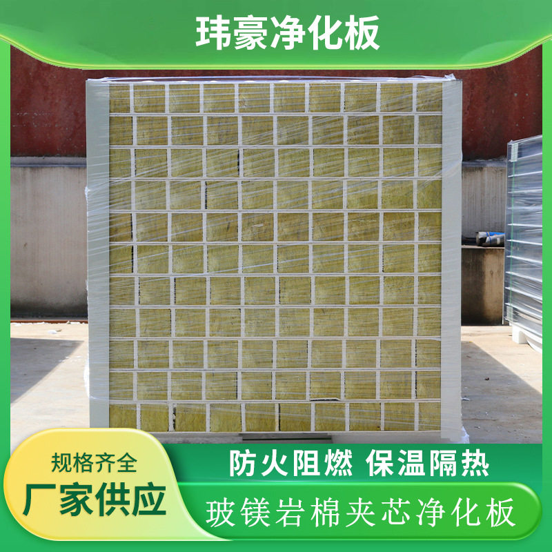双面玻镁岩棉板工厂洁净板净化彩钢板A级防火2小时万级车间专用图片