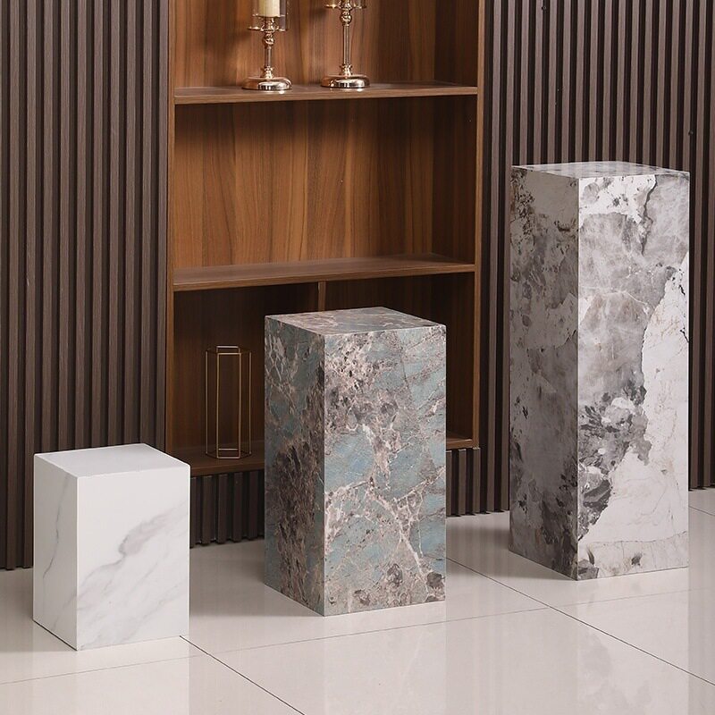 岩板花架玄关落地摆件底座客厅电视柜旁轻奢雕塑展示台大理石方柱图片
