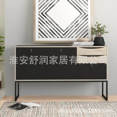北欧皮革拉手餐边柜高柜一体家用入门玄关柜复古客厅茶水柜置物架