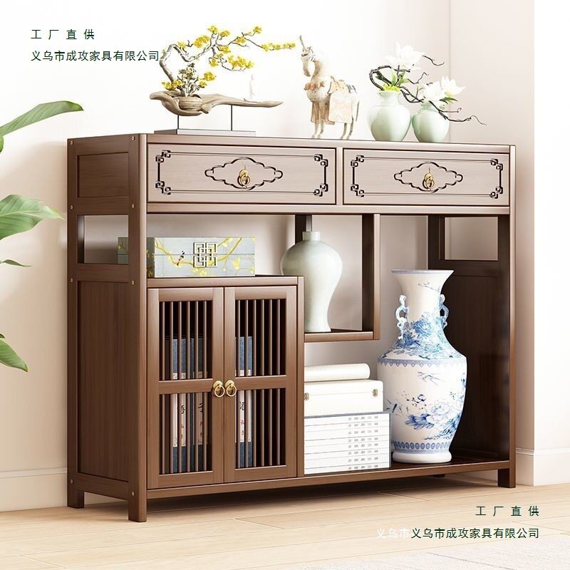 新中式餐边柜门厅玄关柜入户矮柜小台酒柜非实木客厅隔断柜正边柜图片