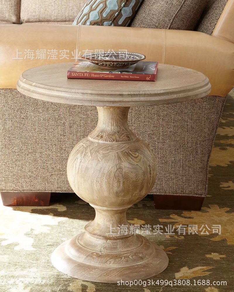 美式实木边几定制家具客厅原木复古做旧角几电话桌小茶桌咖啡桌图片