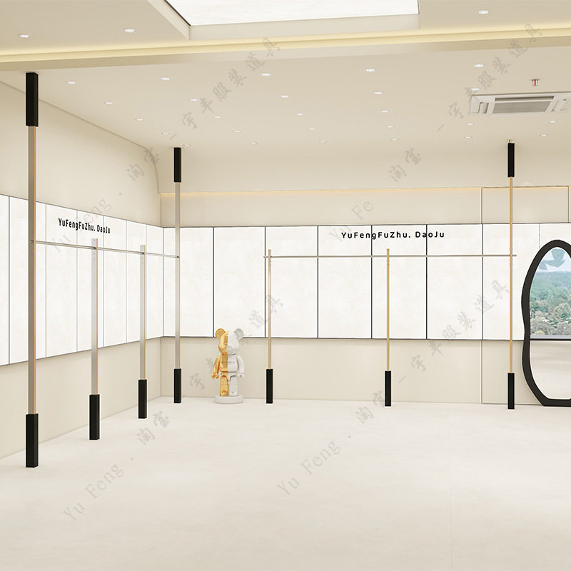 服装店展示架黑色上墙架顶天立地杆壁挂式侧挂衣服挂衣架中岛展架图片