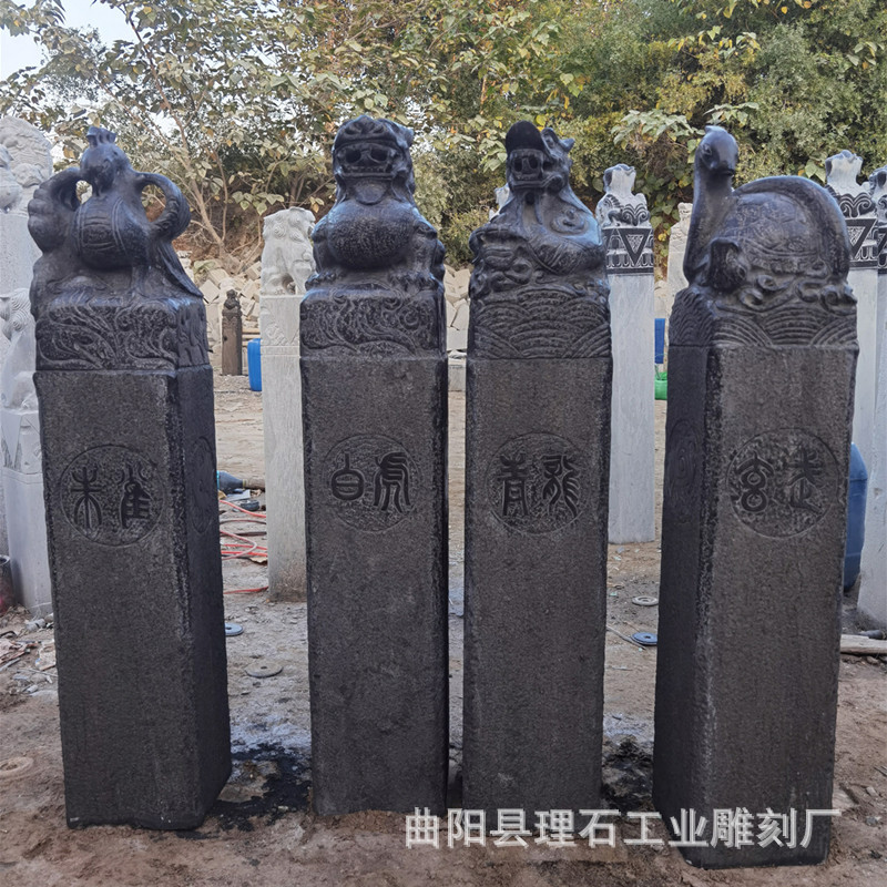 石雕四大神兽拴马桩青石做旧仿古城装饰石柱中式庭院民宿景区摆件图片