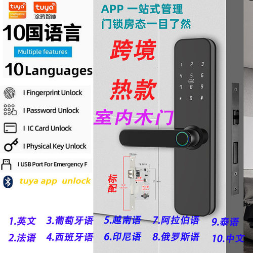 跨境木门锁室内门智能锁密码锁涂鸦智能指纹电子锁民宿日租公寓锁