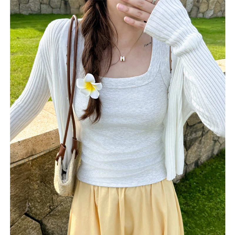 杏色方领小吊带背心女内搭2026夏季新款美式外穿防走光打底上衣潮