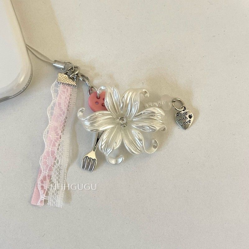 手机链条学生温柔风百合花ccd短挂绳包包手机链钥匙扣饰品
