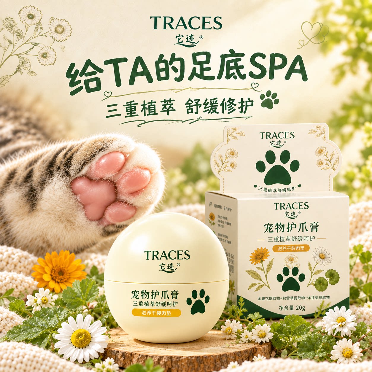 它迹三重植萃润足膏宠物护爪膏猫狗脚掌肉垫保湿滋润防干裂护脚霜
