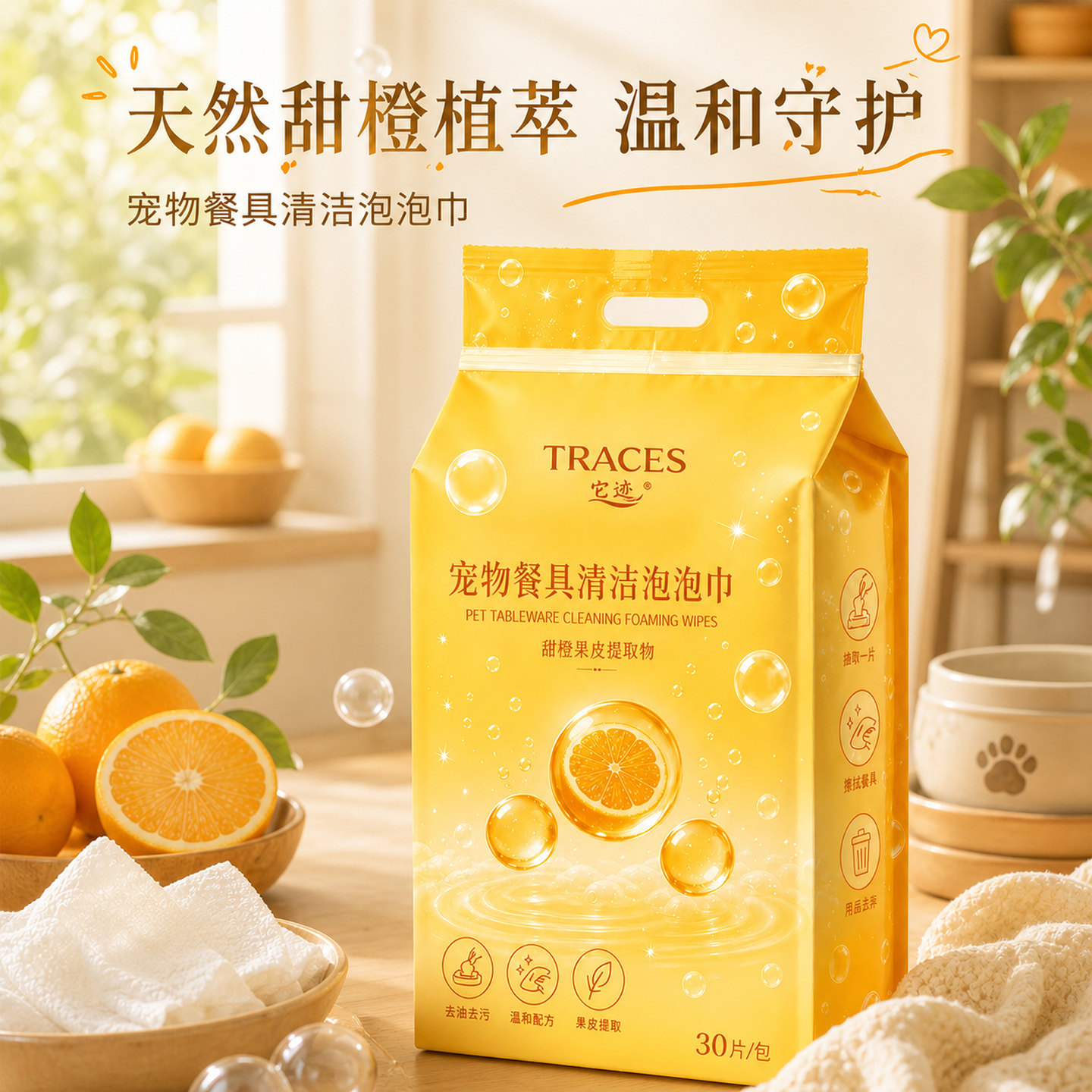 它迹宠物餐具清洁泡泡巾狗狗猫咪餐具洗洁精食盆清洁慕斯猫碗洗碗