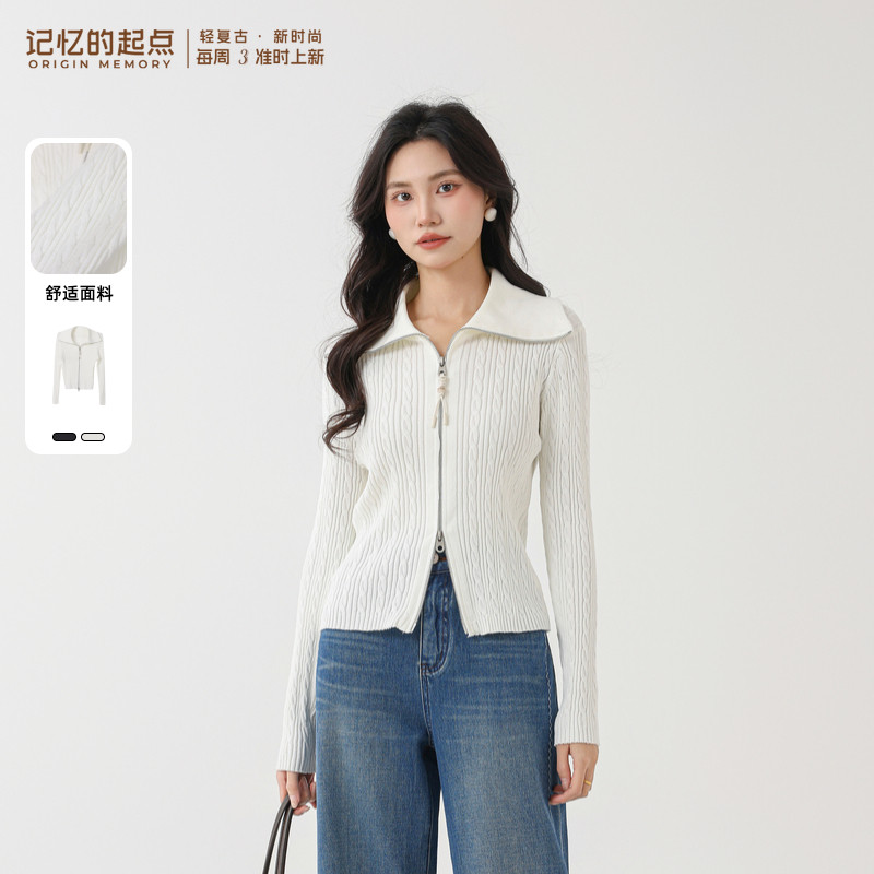 记忆的起点翻领开衫毛衣
