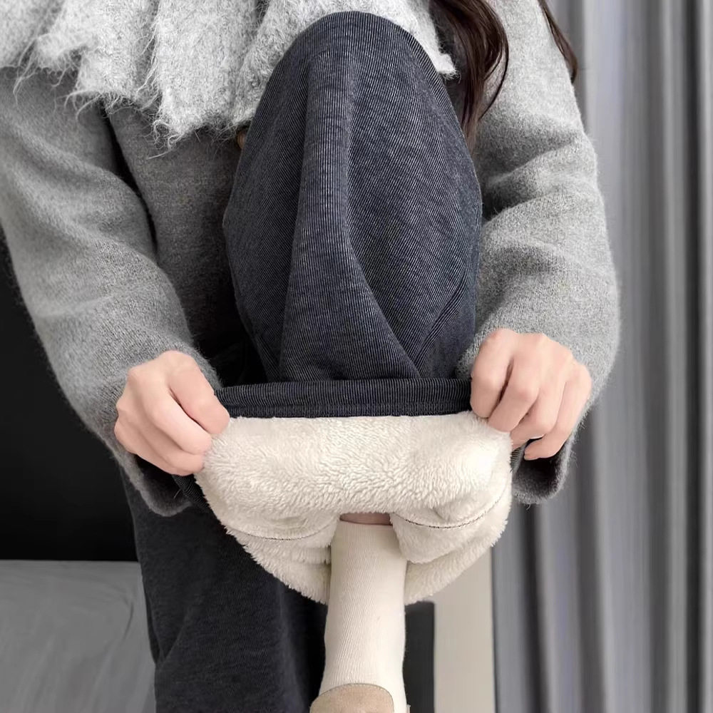 灰色羊羔绒糯米裤女2026新款秋冬加绒保暖棉裤垂感加厚休闲阔腿裤