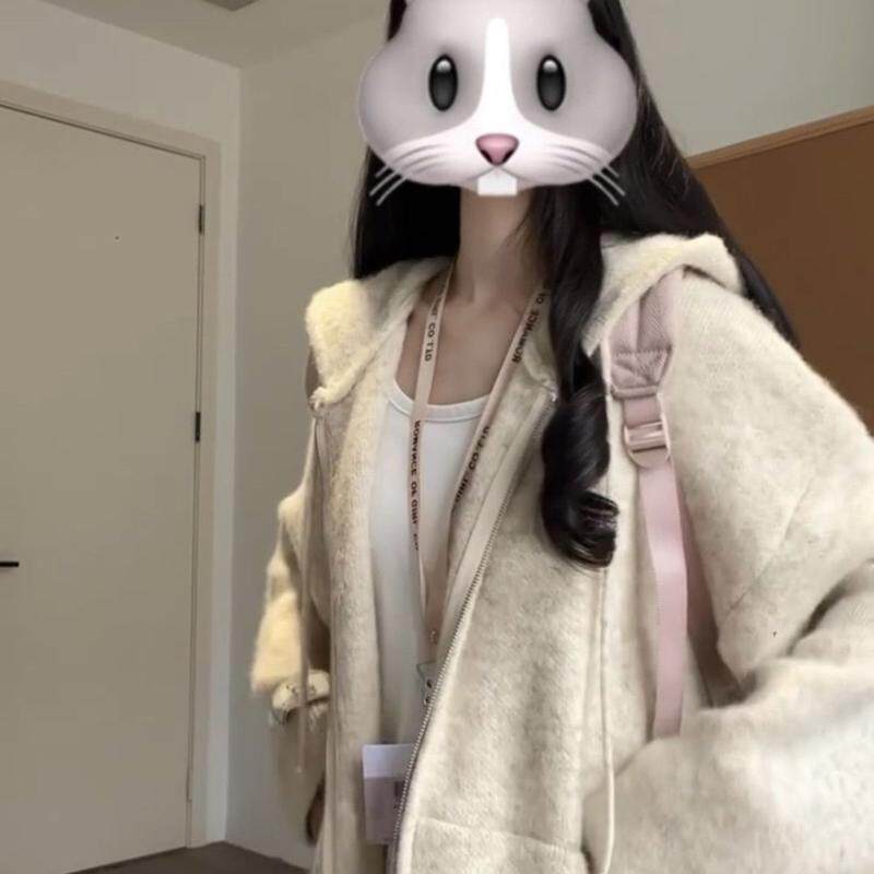 慵懒风软糯连帽针织卫衣开衫女秋