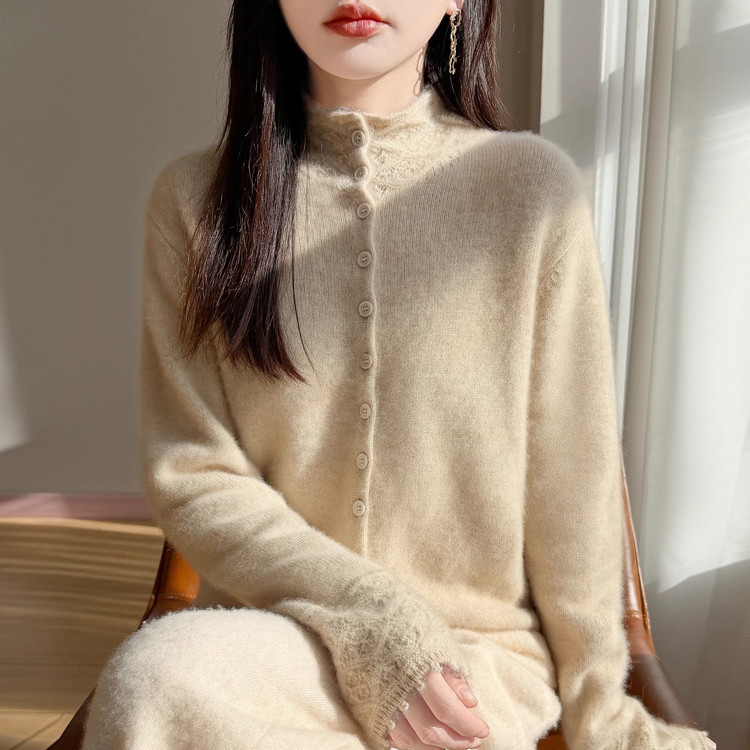 半高领镂空开衫女秋冬