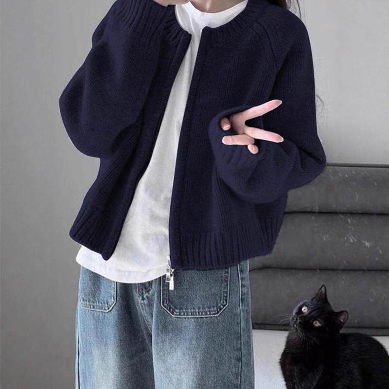 日系复古拉链短款毛衣外套女2026