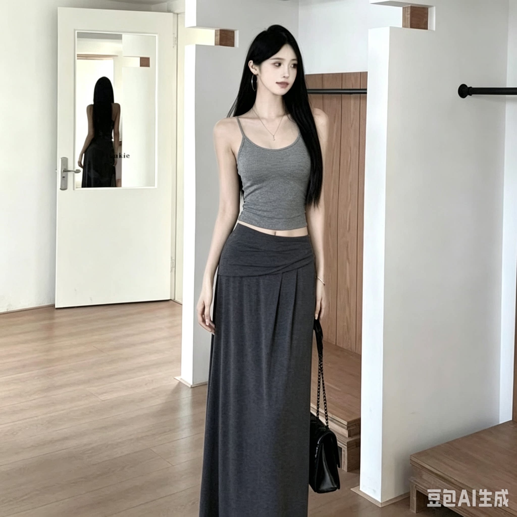 白色高腰阔腿裤套装女夏季清冷感吊带背心+垂感长裤显瘦两件套