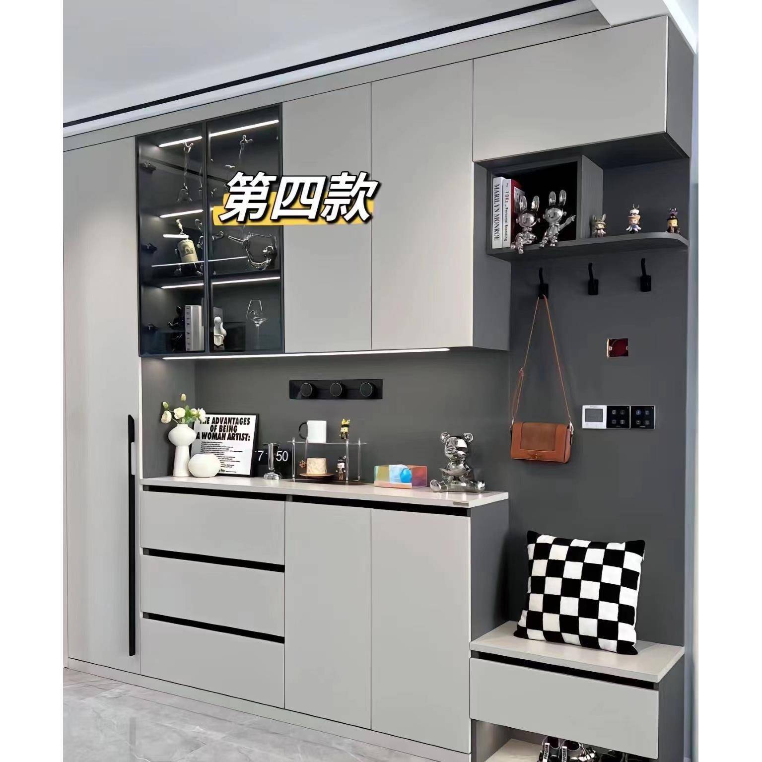 全屋定制入户玄关鞋柜餐边柜一体现代简约设计多功能收纳门厅柜图片