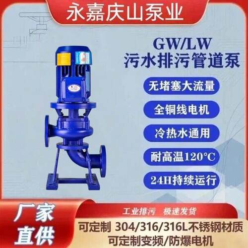 LW150-130-30立式管道排污泵立式垂直安装铸铁泵体管道离心排污泵