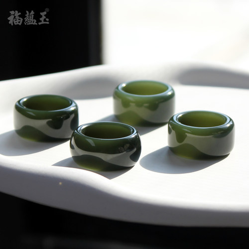 天然新疆和田玉青玉扳指一细宽圆