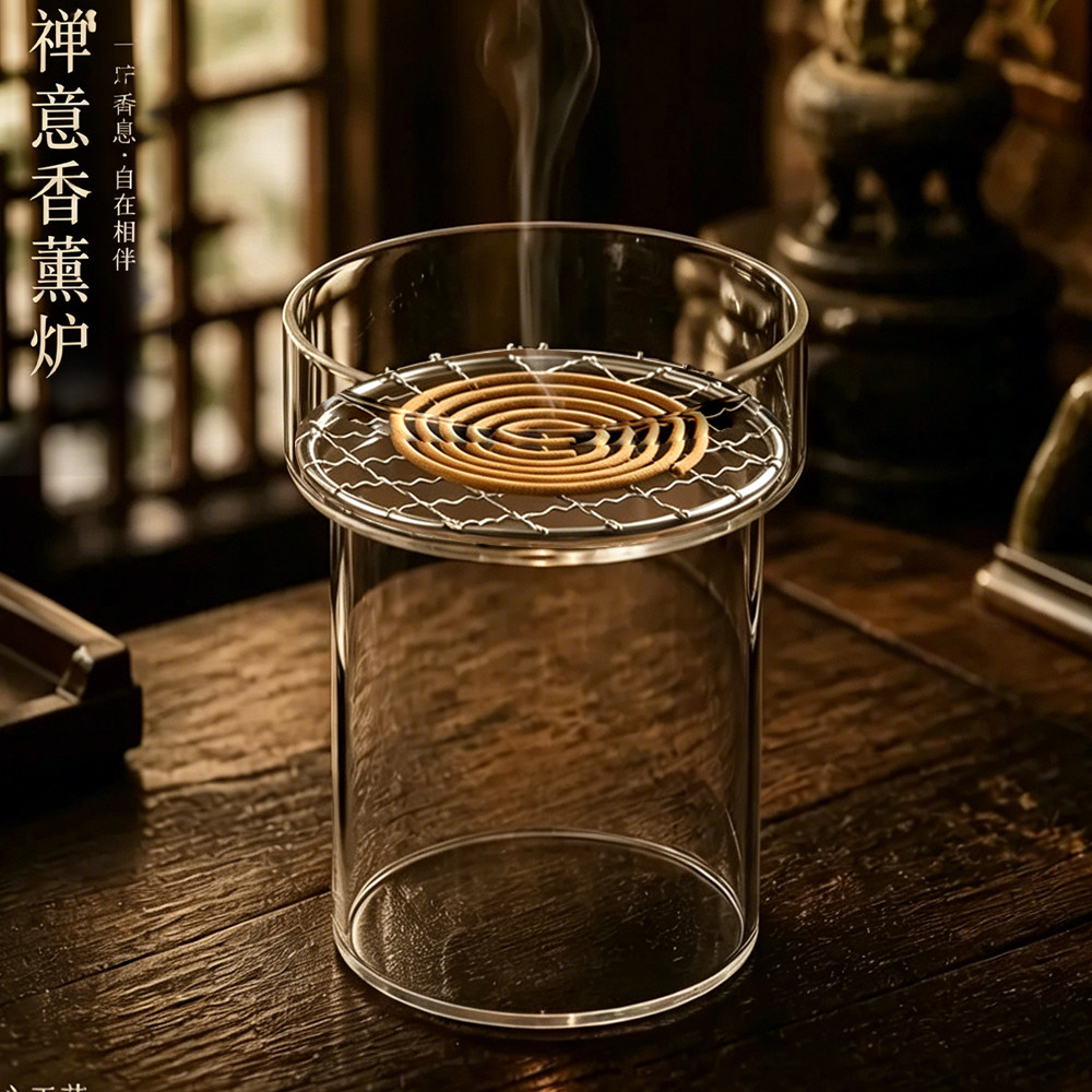 高硼硅玻璃中式香薰炉檀香沉香盘香炉家用香薰炉室内打香篆香炉子