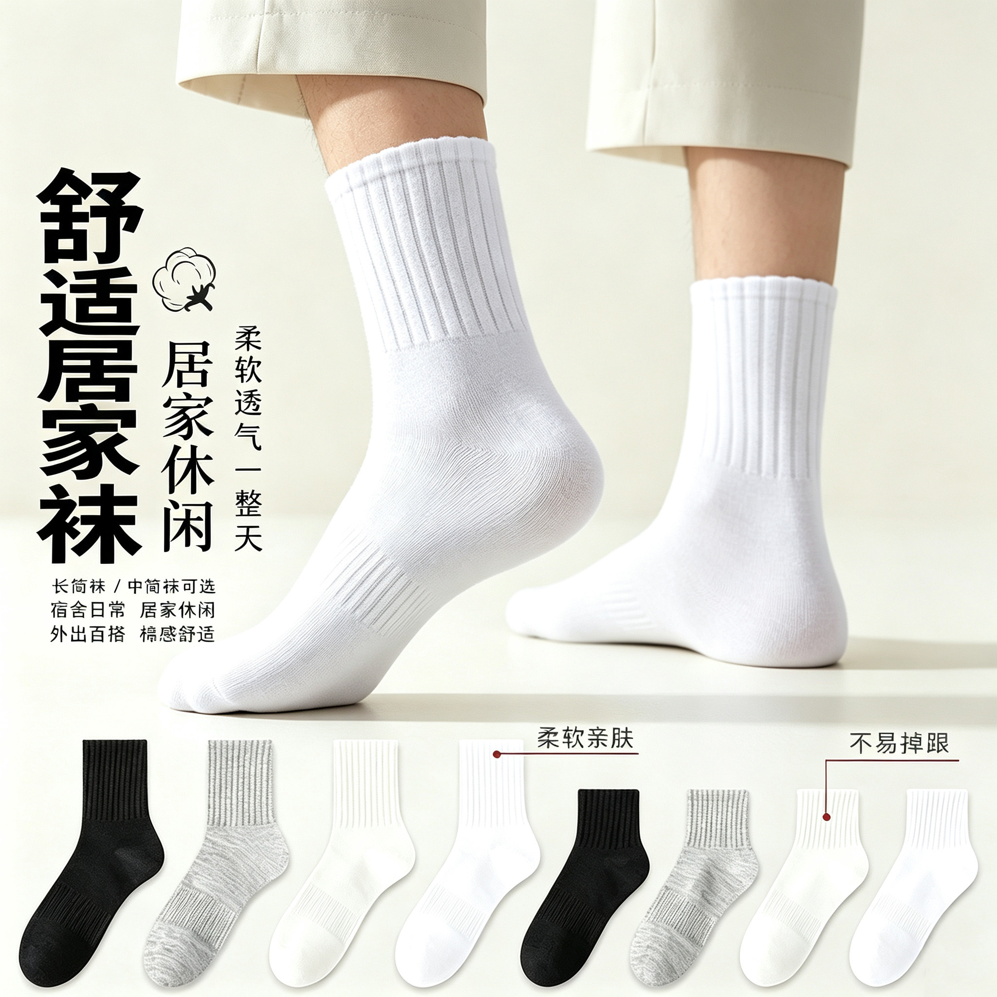 男士春秋季中筒袜棉袜运动吸汗防臭长筒长袜男生夏季薄款四季通用