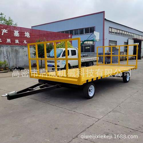 厂间搬运拉货吨前后围栏拖车4000*2000*500带护栏式牵引车供应