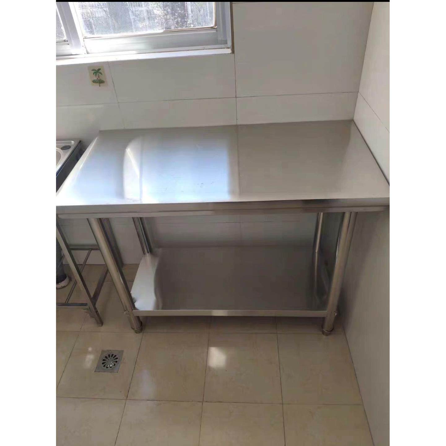 【包邮】304不锈钢商用工作台加厚厨房桌子双层切菜案板长方形