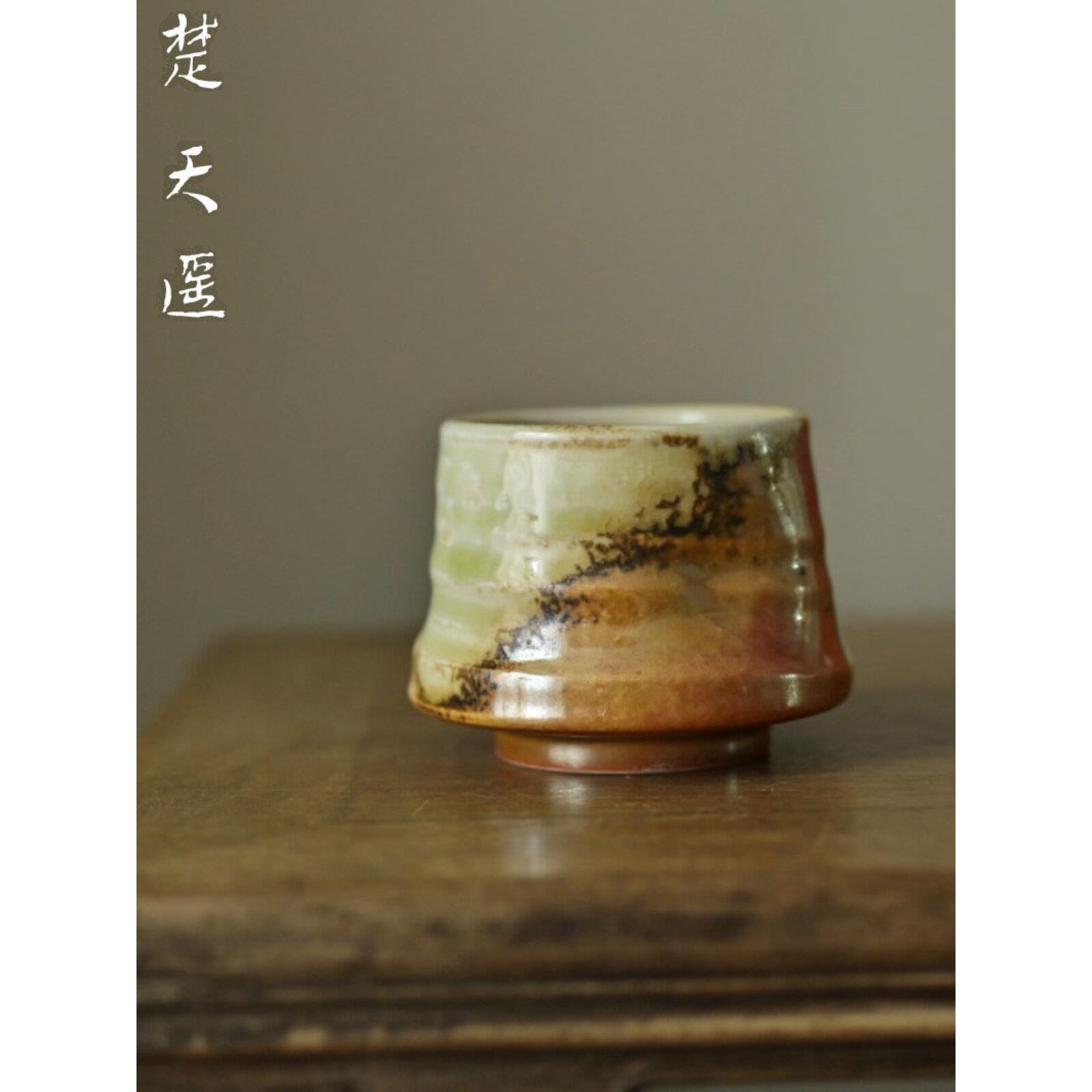 景德镇全手工柴烧釉手捏陶瓷茶杯覆古志野冰裂开片大号主人杯茶具