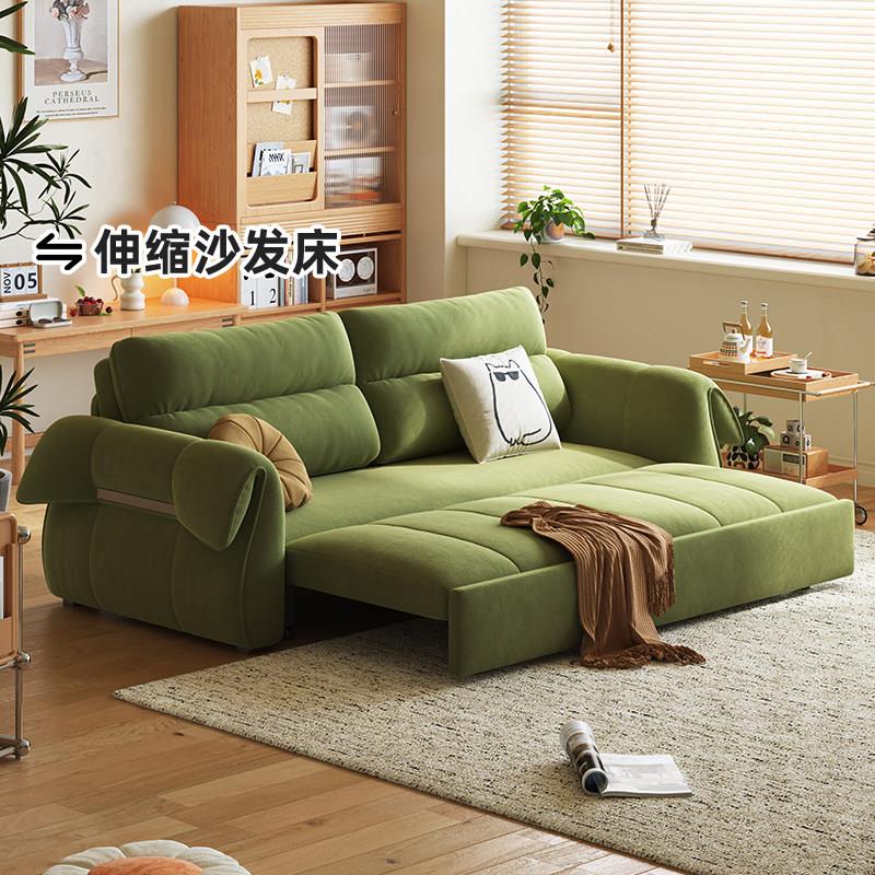 HE木屋北欧简约沙发床客厅小户型两用可折叠网红直排复古布艺沙发图片