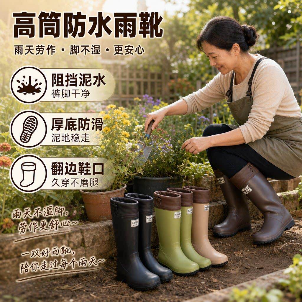 雨鞋户外可折叠束口雨靴女款户外涉水露营长筒雨鞋女轻便溯溪胶鞋