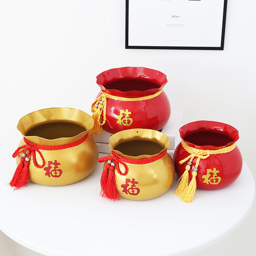 发财果福桶抱抱桶春节装饰福袋钱袋子客厅仿真花插花聚宝盆福字桶