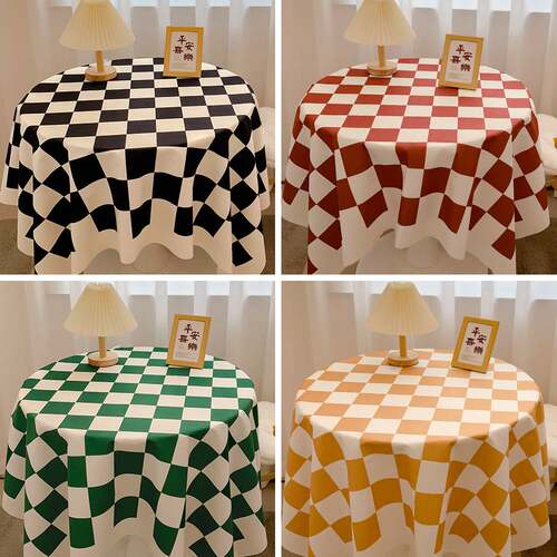 棋盘格桌布ins轻奢高级感网红拍照学生宿舍书桌装饰桌布茶几桌垫