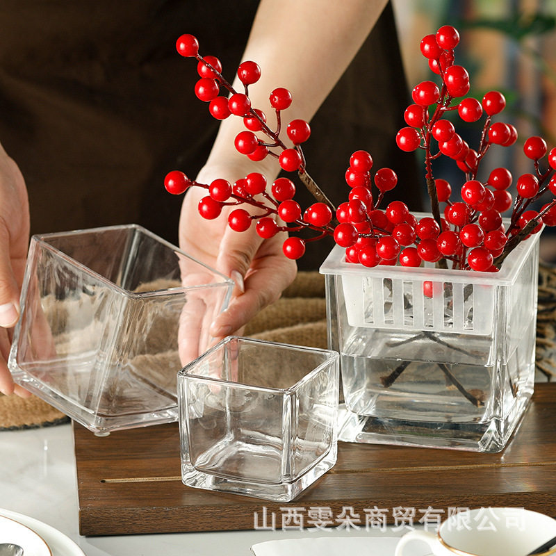 多肉香薰蜡杯正方形斗鱼方缸铜钱草花盆玻璃花瓶烛台水培乌龟缸