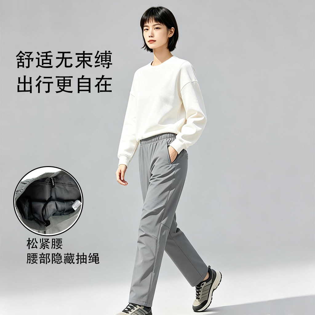 工装裤女松紧腰直筒显瘦宽松长裤