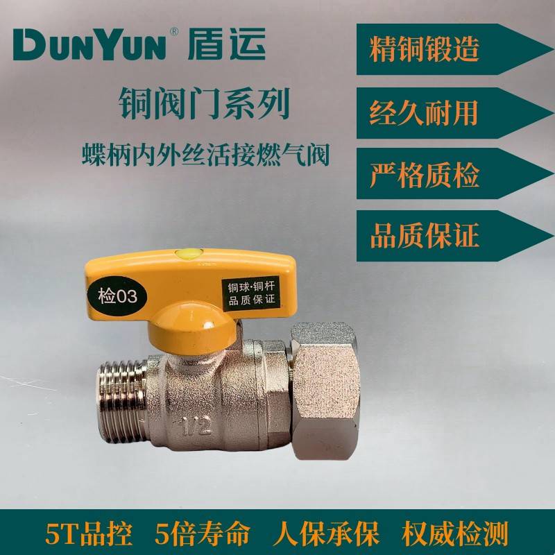 盾运617蝶柄内外丝活接燃气阀全铜加厚瓦斯4分6分热水器壁挂炉