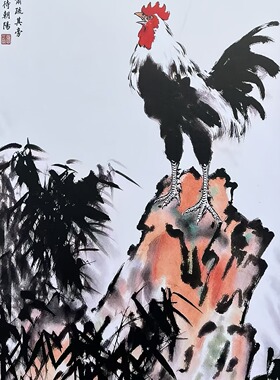 S2352新中式客厅餐厅玄关书房会客室挂画雄鸡竹石图3568