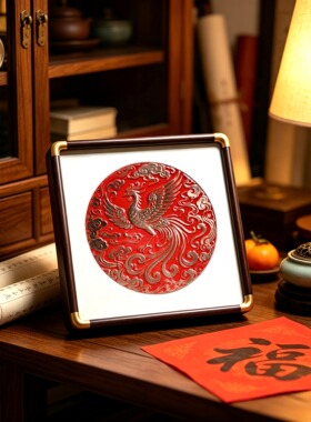 S2180新中式现代装饰挂画客厅玄关走廊铜拓丹凤呈祥2525